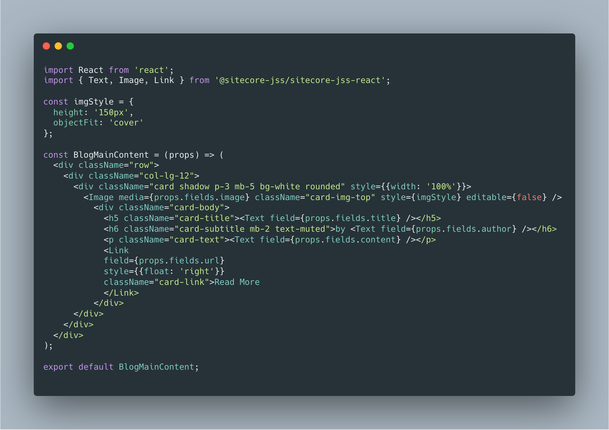 Sitecore JSS BlogMainContent Component Source